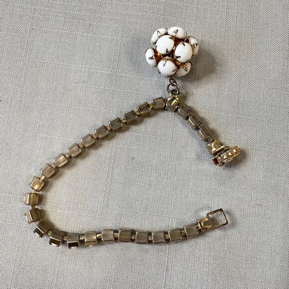 Vintage White Cabochon Bracelet with Ball Pendant - Picture 8 of 10